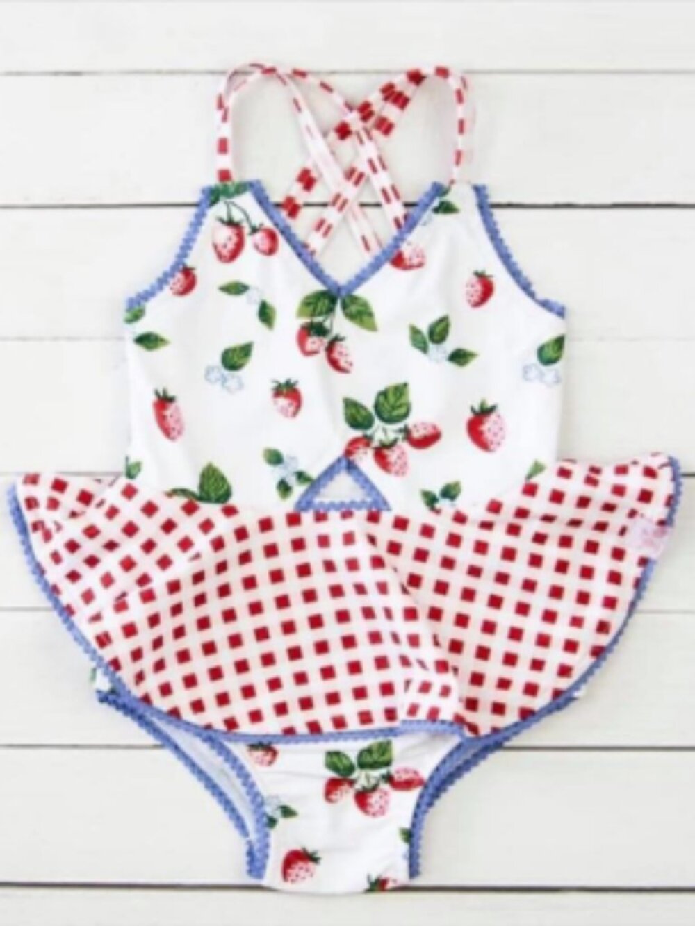 Girls SweetHoney Red White Blue Strawberry One Piece Peplum Swimsuit size 10